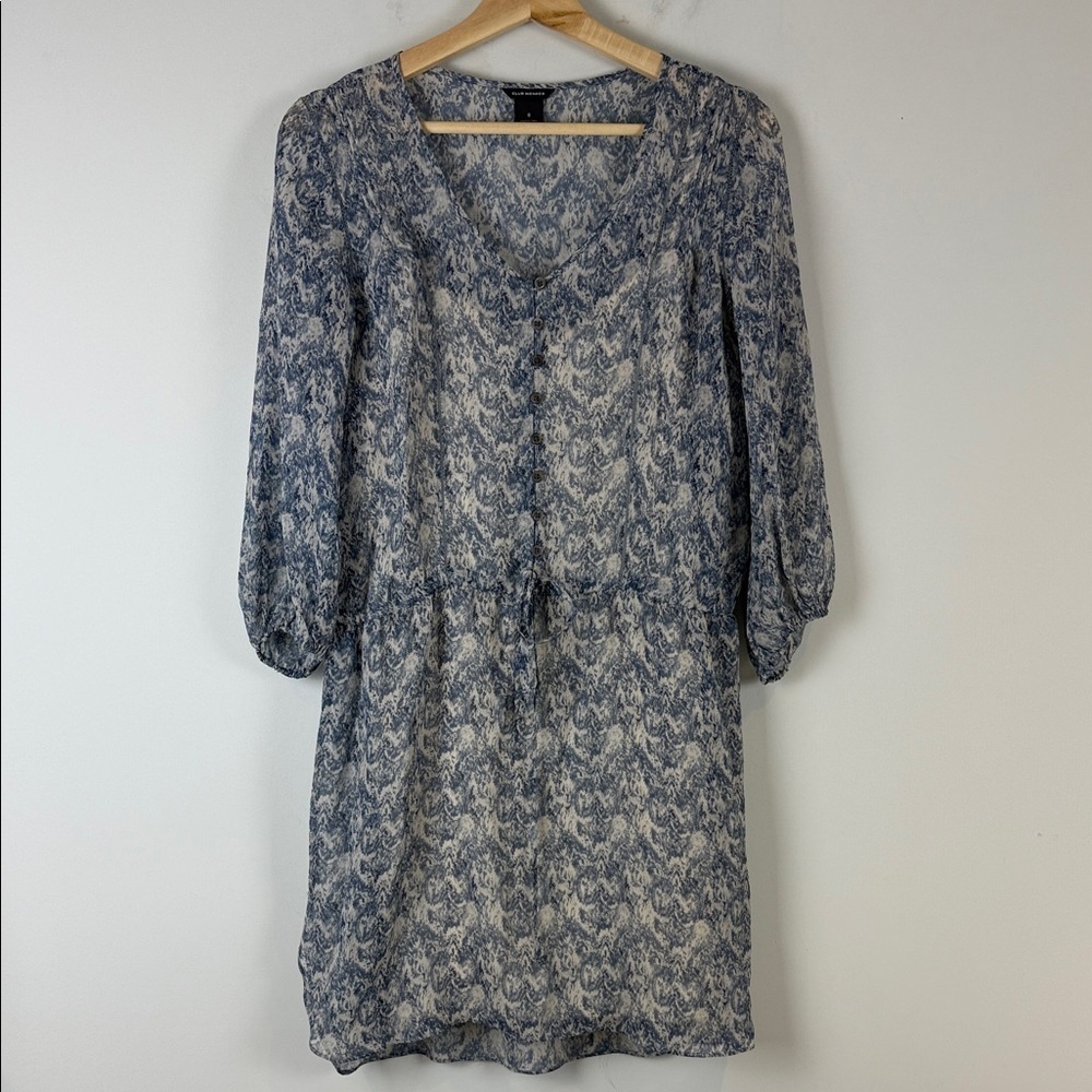 Club Monaco Silk Blue and White Long Sleeve Dress Size 0
